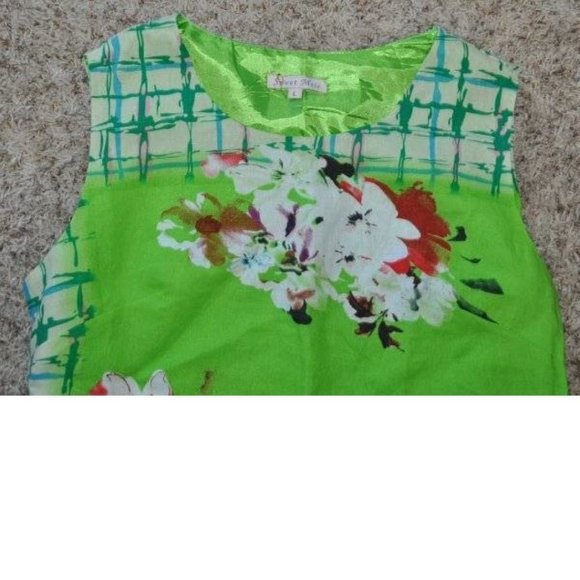 Womens Italian Summer Dress Sweet Miss Large Green Plaid Floral Scoopneck - Picture 2 of 5